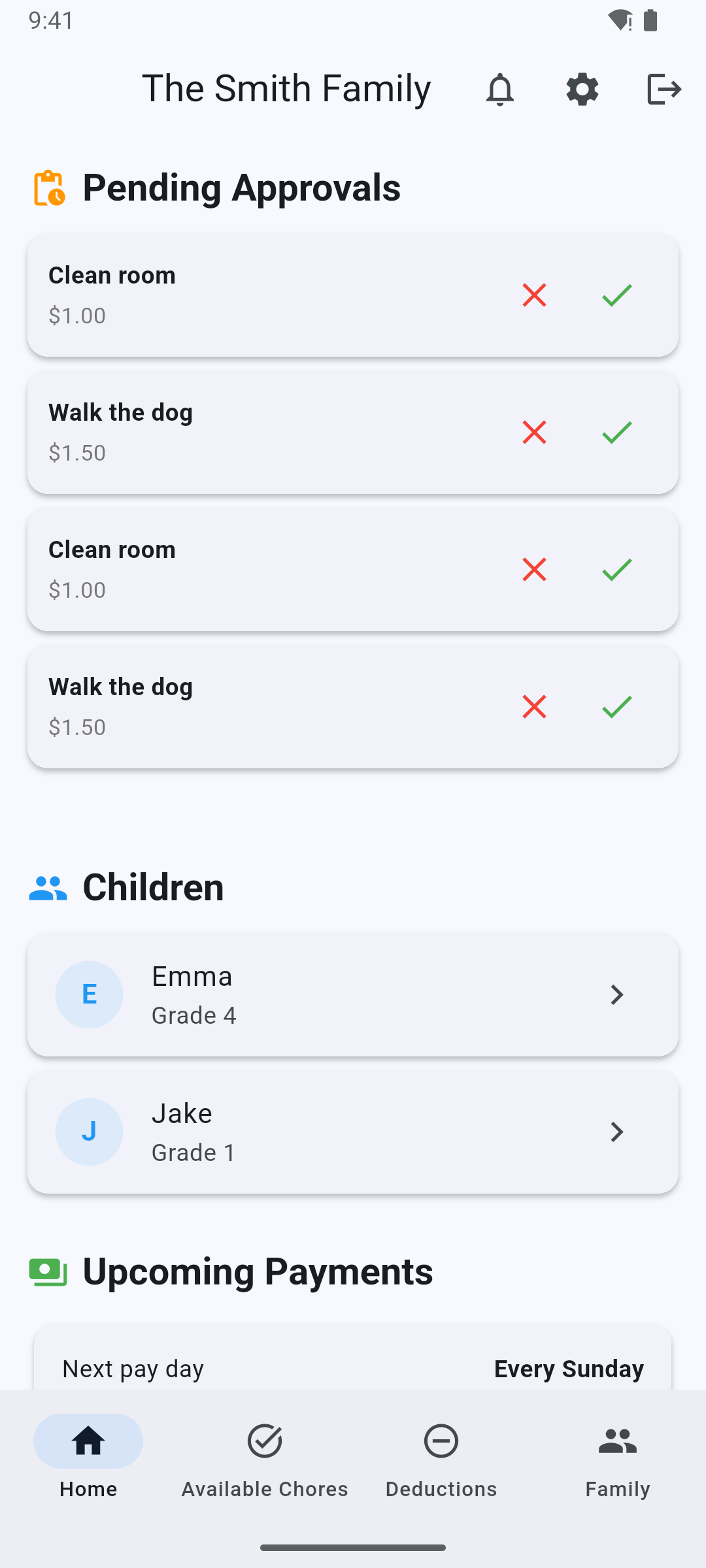 Parent Dashboard - Overview of all children's chores and earnings