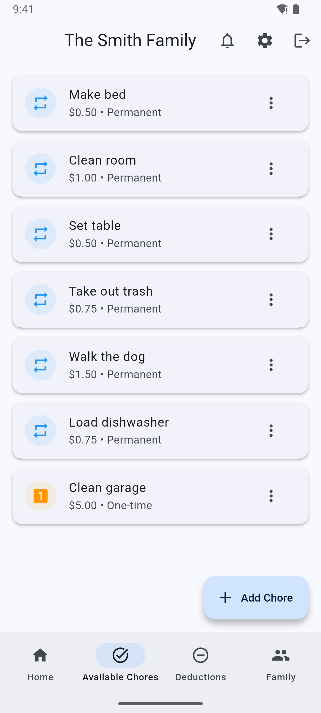 Chore Management - Create and manage family chores with custom values