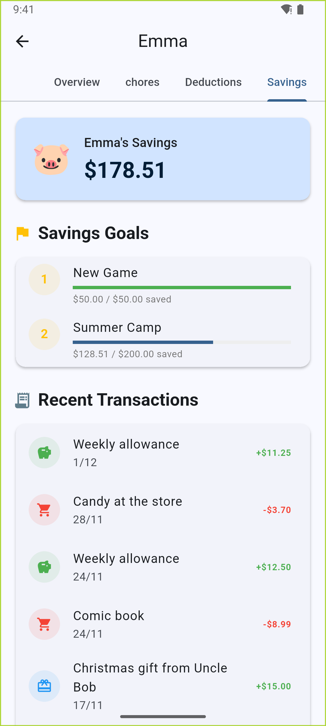 Savings Goals - Set targets and track progress toward purchases