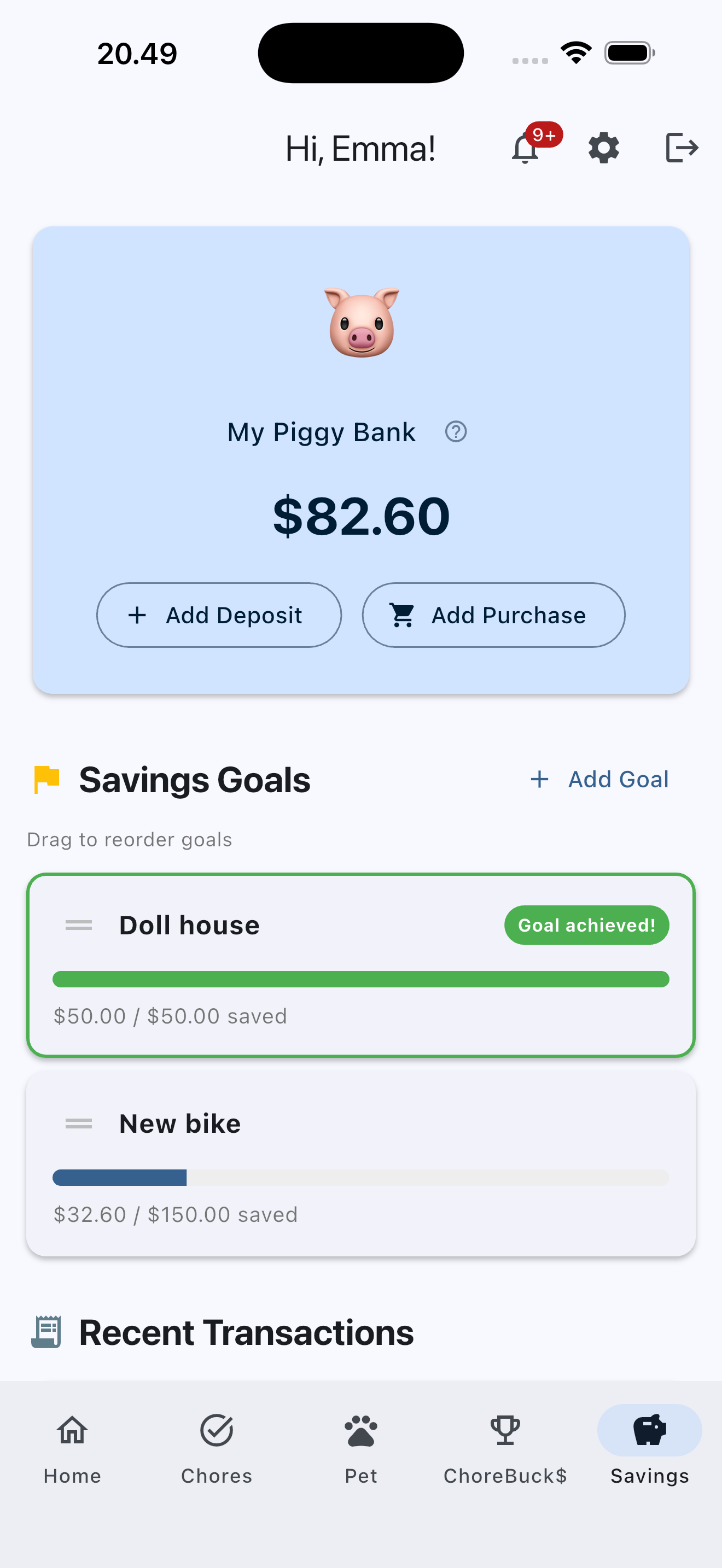ChoreBucks Savings Goals - Piggy bank and goal tracking for kids